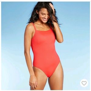 Ribbed Square Neck One Piece Bathing Suit